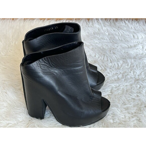 BALENCIAGA Women’s Size Size 6 (36) Black leather platform Mules Peep Toe Chunky - Picture 2 of 16